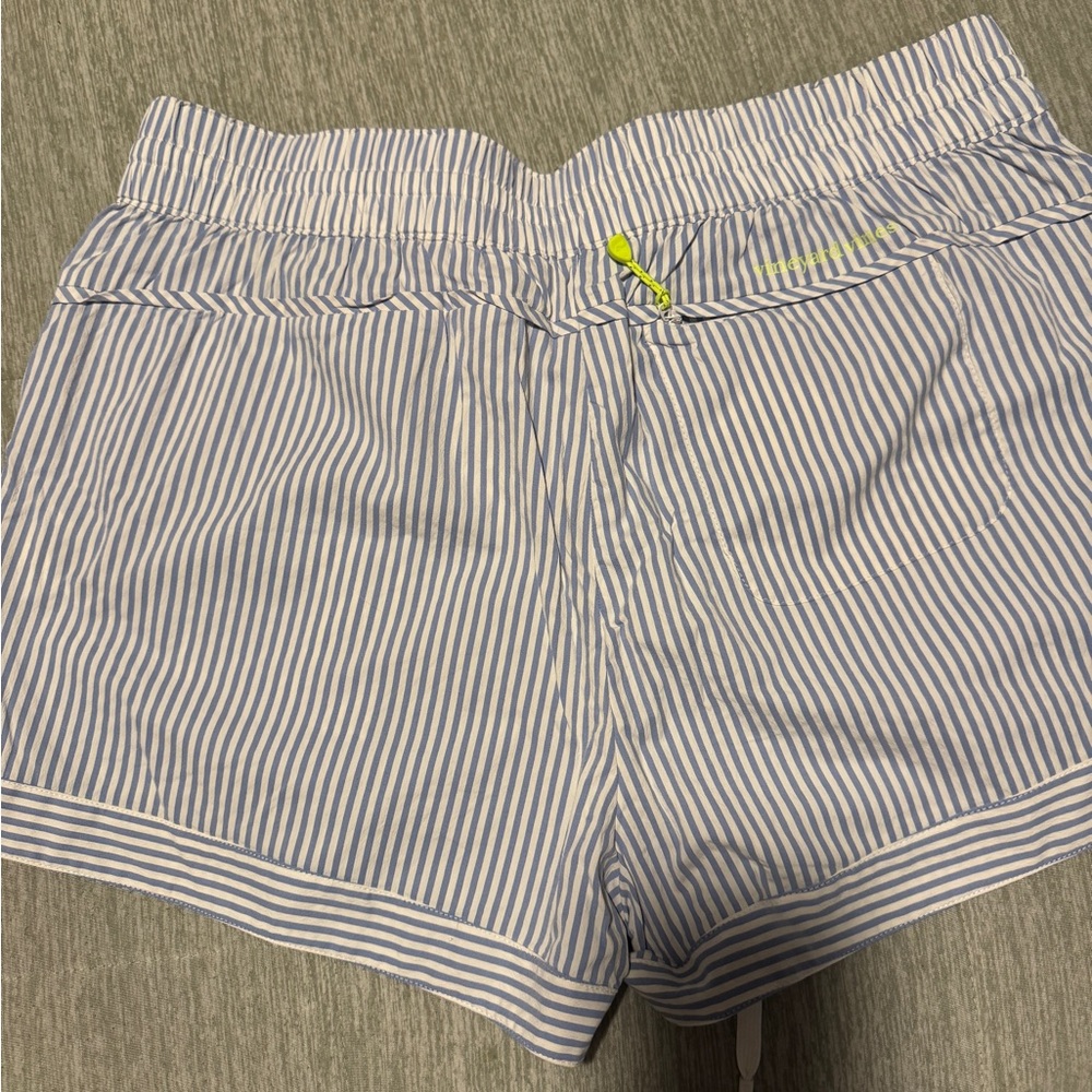 Vineyard Vines Striped High Waist Shorts - Blue and White